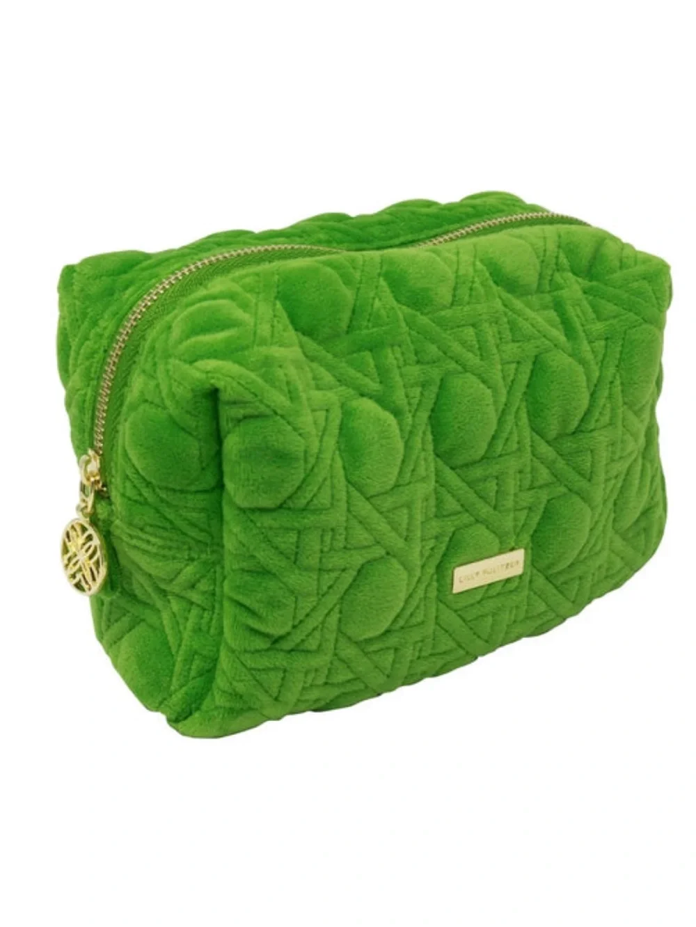 Lilly Pulitzer Gold Quilted Zipper Pouches, Cute Cosmetic Case for Women, Travel